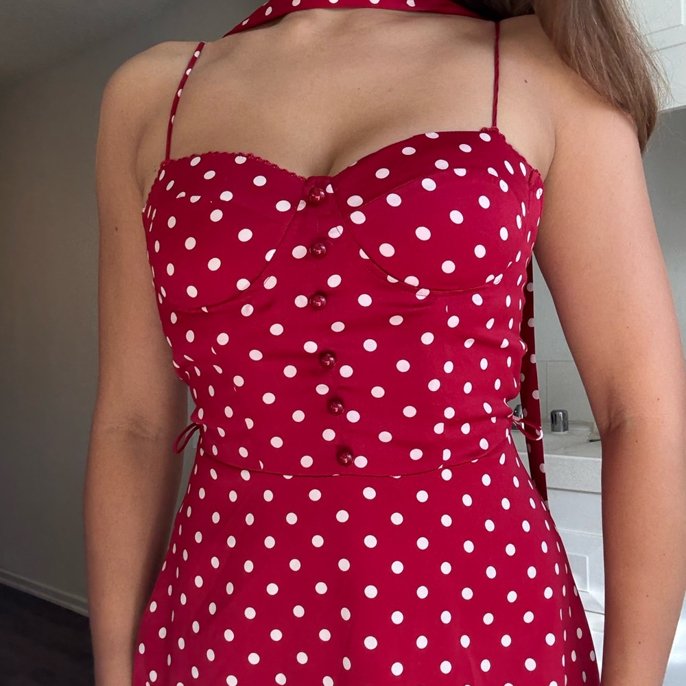 Vintage Red Polka Dot Midi Dress